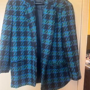 Stylish Blue multi color Checkered Women  Blazer vintage